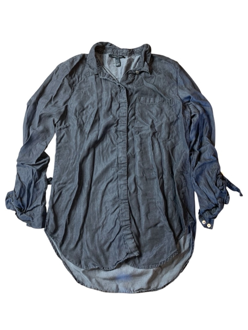 Revamped Charcoal Grey 100% Tencel Long Sleeve Button Down Shirt - Large